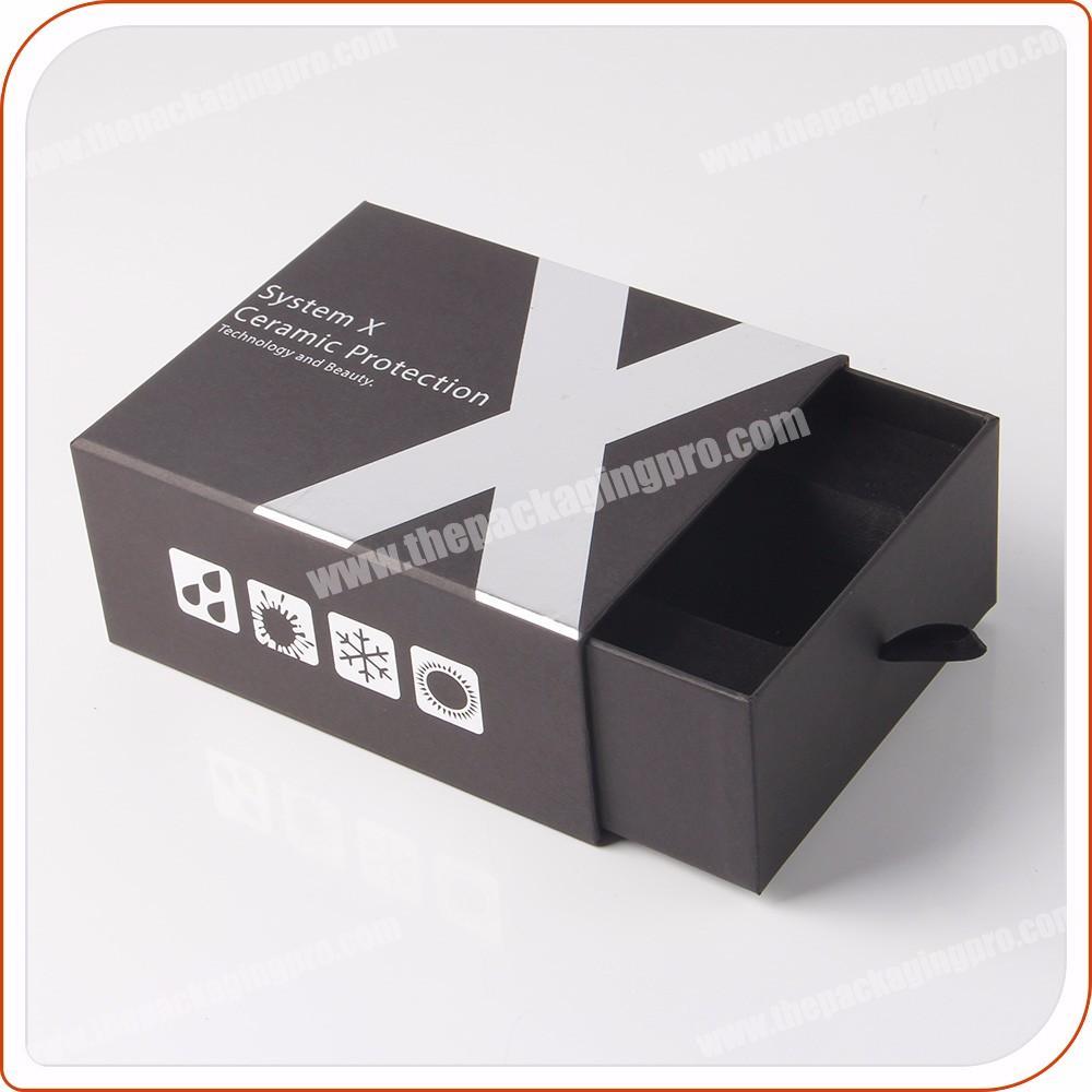 custom black cosmetic set paper drawer box with ribbon handle