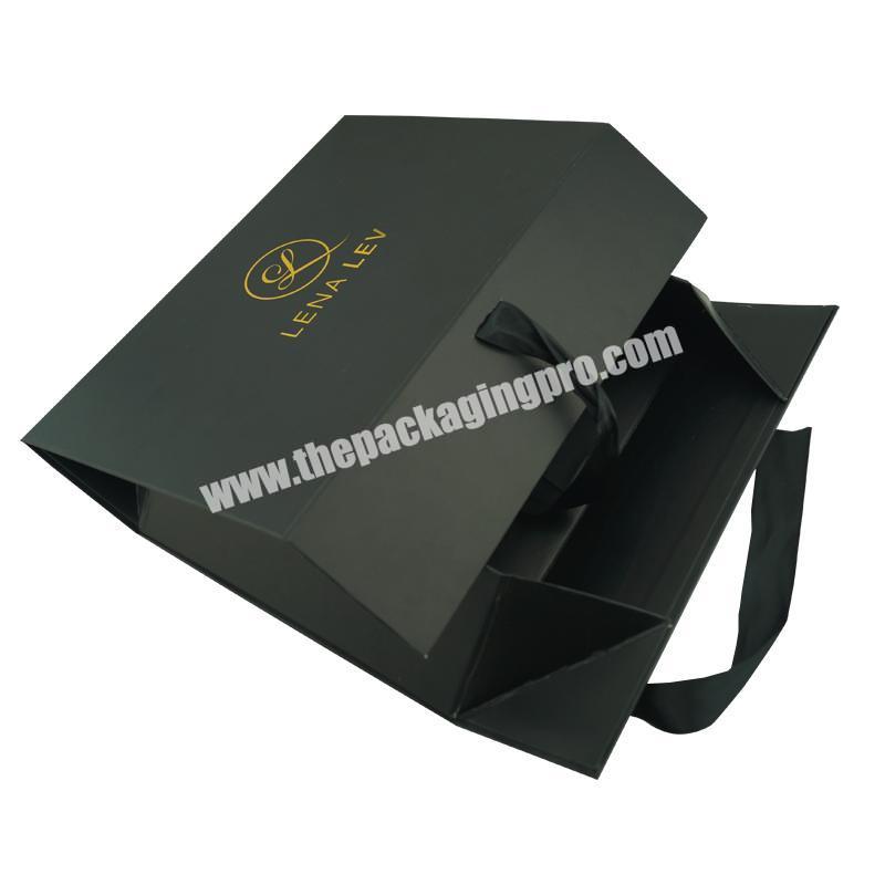 custom black design made folding Magnetic paper gift boxes with magnetic lid packaging with ribbon