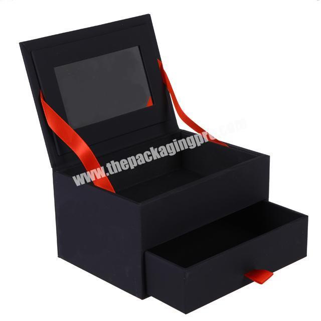 custom black gift paper multi drawer box with mirror