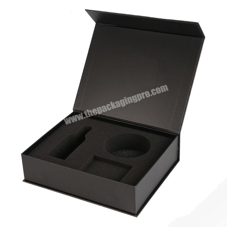 Custom black high-end cosmetic perfume magnetic closure packaging box with sponge