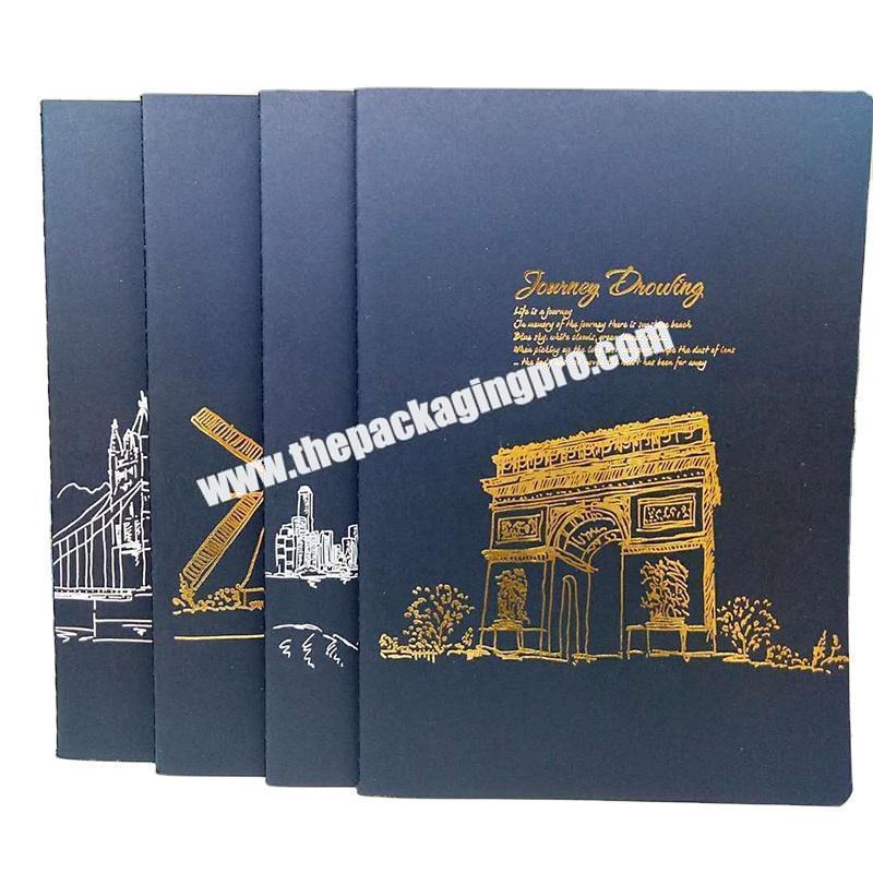 Custom Black Kraft Cardboard Soft Cover Notebook Embossed Logo Cheap Student Diary Sew Binding A5 Paper Sketchbook For Drawing
