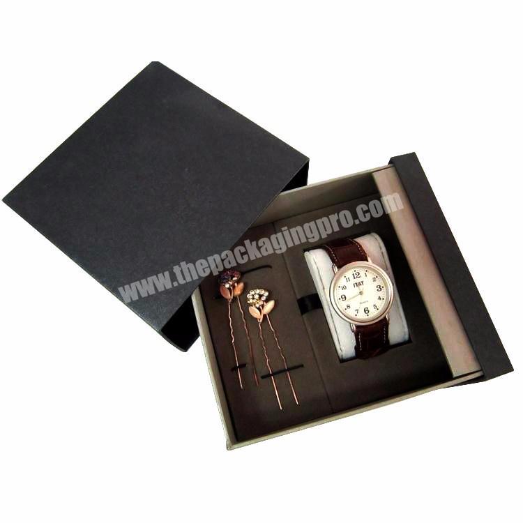 Custom Black Luxury Sliding Drawer Foam Insert Watch Strap Packaging Box Rigid Paper Cardboard Watch Gift Box