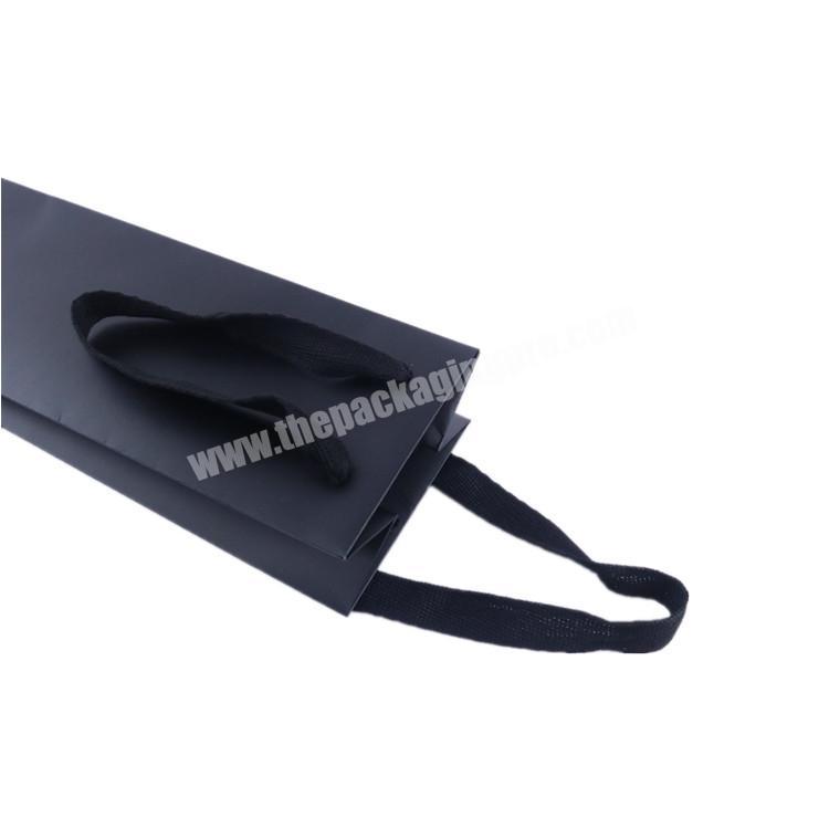 custom black paper bags with flat ribbon handle for wine