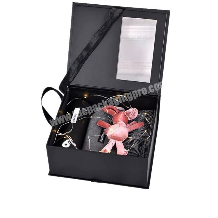 Custom Black Paper Packaging Gift Box With PVC Window and Ribbon