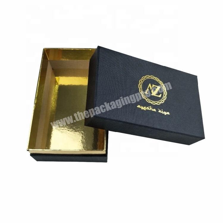 Custom Black Rectangle Rigid Cardboard Paper Packing Box with Golden Base for Hat