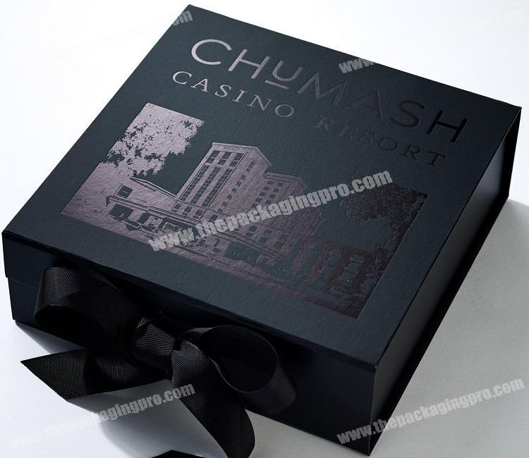 Custom Black Ribbon Closure Square Book Shape Cardboard Gift Packaging Box