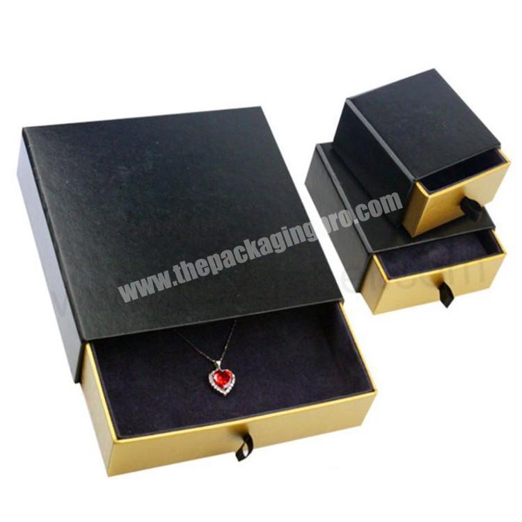 Custom Black Slide Open Paper Jewelry Necklace Packaging Gift Box