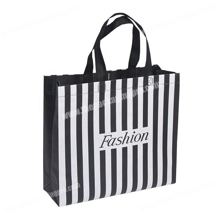 Custom black stripes printed coat packaging reusable non woven bag