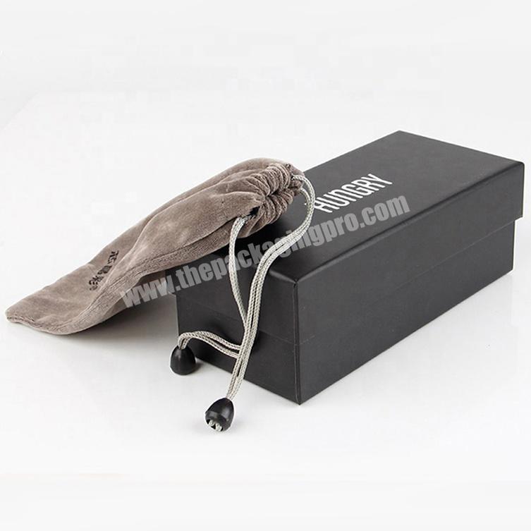 custom black velvet drawstring bag in box for wine,bottle,glass