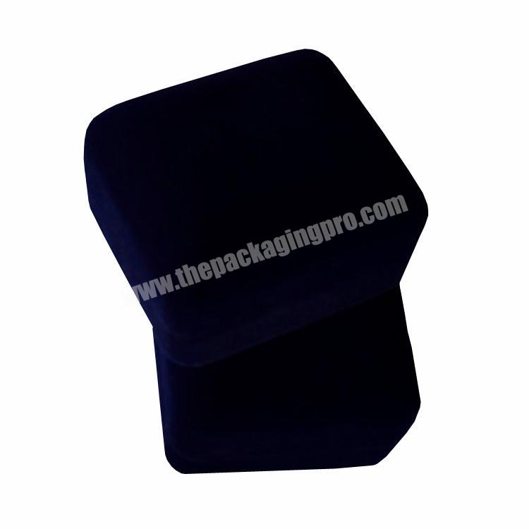Custom Blue Velvet Package Double Ring Jewelry Box.