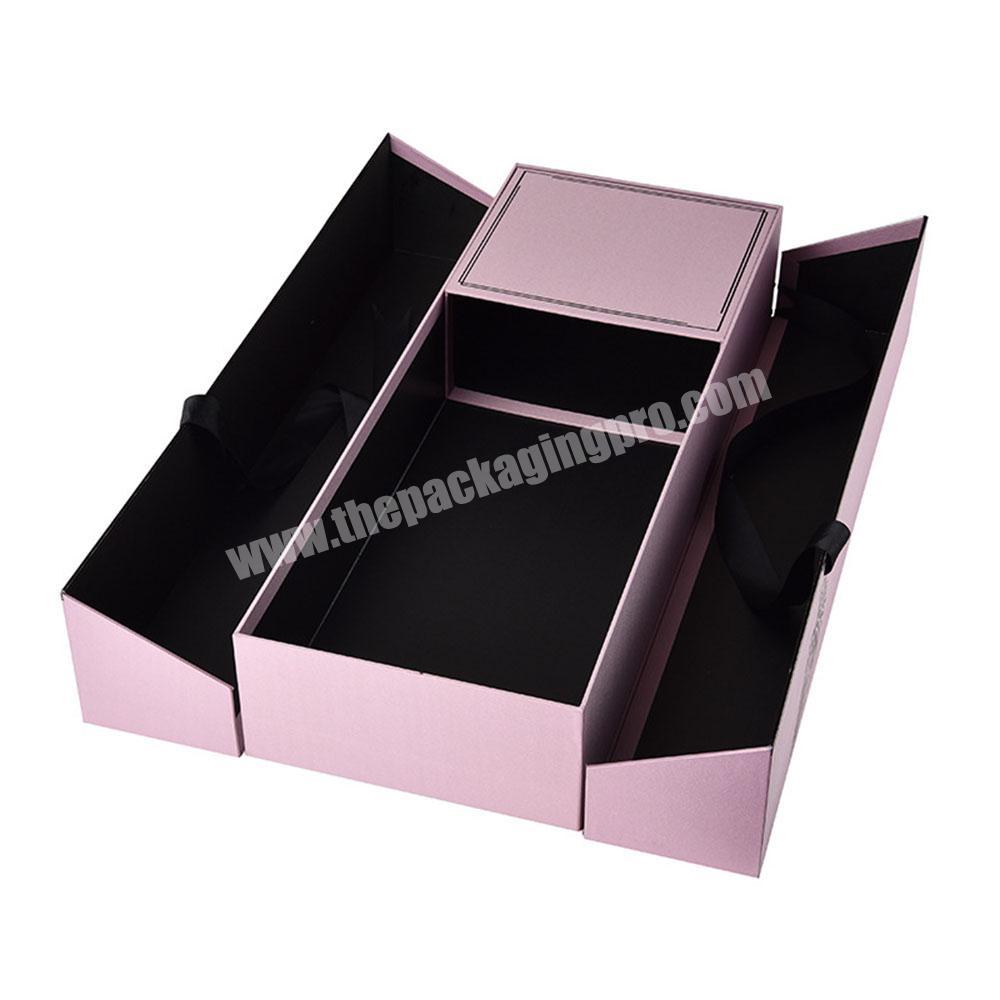 Custom boite flower pink black boxes packaging for flowers bouquet with ribbon
