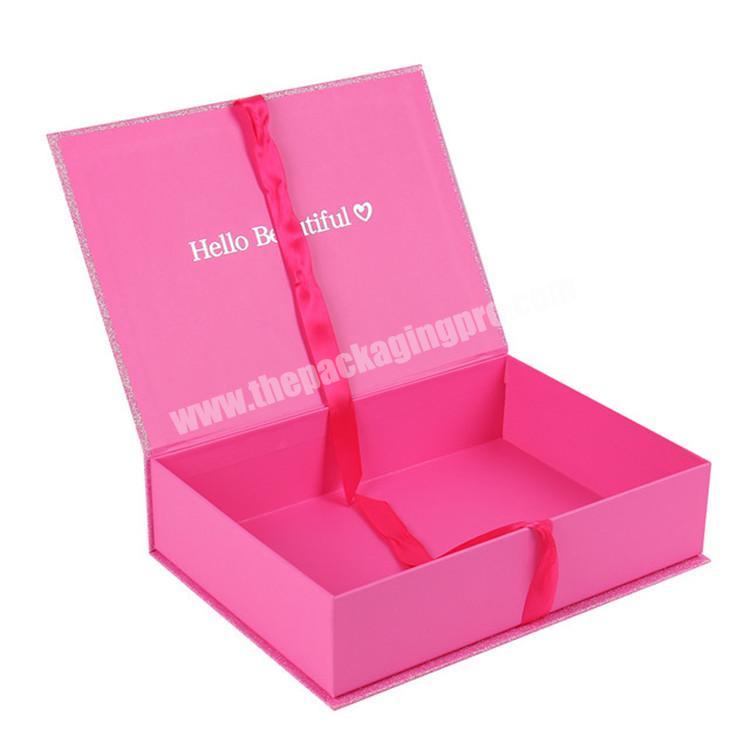 custom book shape ribbon closure glitter paper hair extension boxes