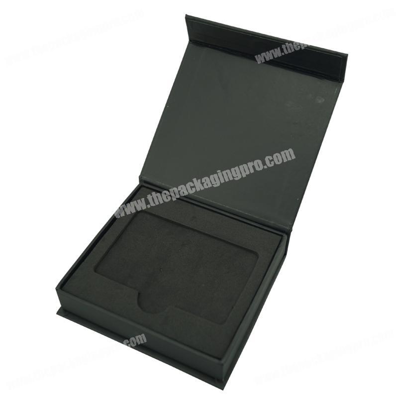 Custom book style a matte black closure magnetic flap gift box business postcard sd gift insert card for packaging