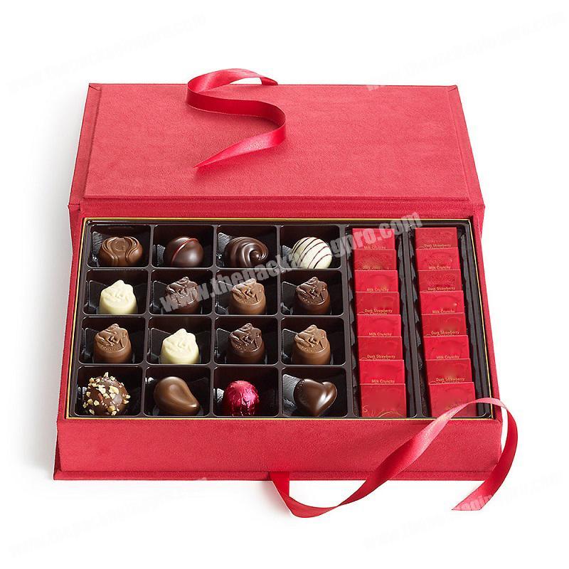 Custom Brand Cardboard Red Paper Box, Flip top ribbon closing chocolate gift box packaging