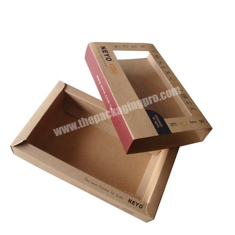 custom brown kraft paper drawer slide out box for socks packaging with clear PVC window