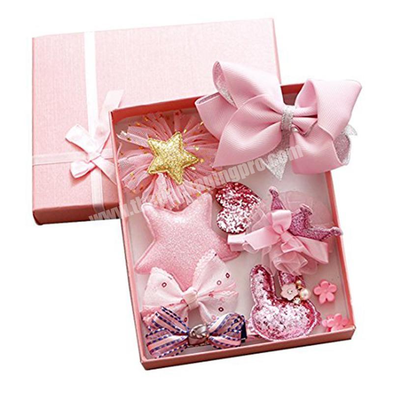 Custom Cardboard Beautiful Pink Paper Lid of Boxes for Hair Bow Packaging Box