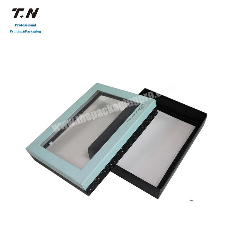 Custom cardboard box square shape paper box with clear lid packaging for clothing