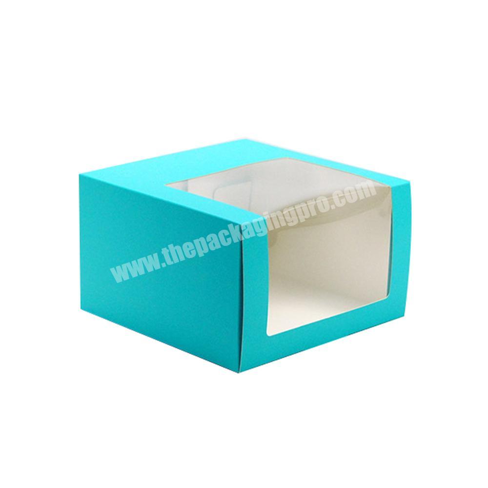 Custom Cardboard Paper Blue Cake Cupcake Product Packaging Box With PVC Window