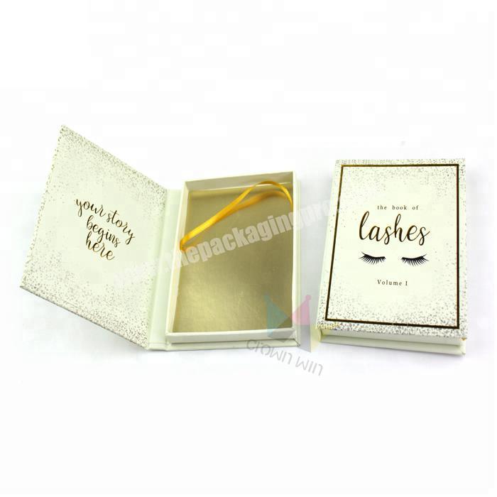 Custom Cardboard Paper Box With Gold Paper And Ribbon For Eyelashes