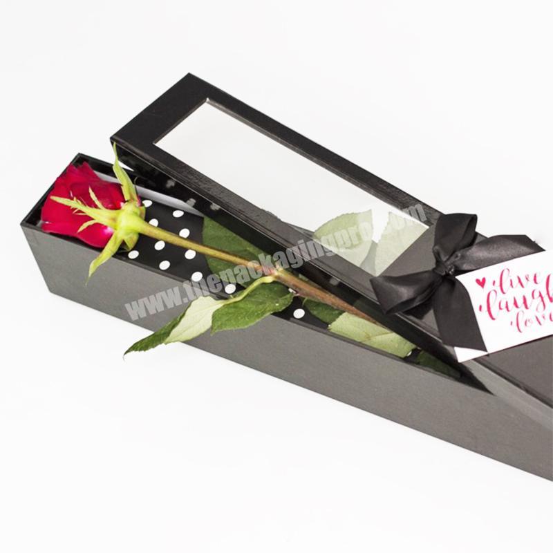 Custom Cardboard Rectangular Flower Packaging Roses Single Long Stem Rose Box With Window