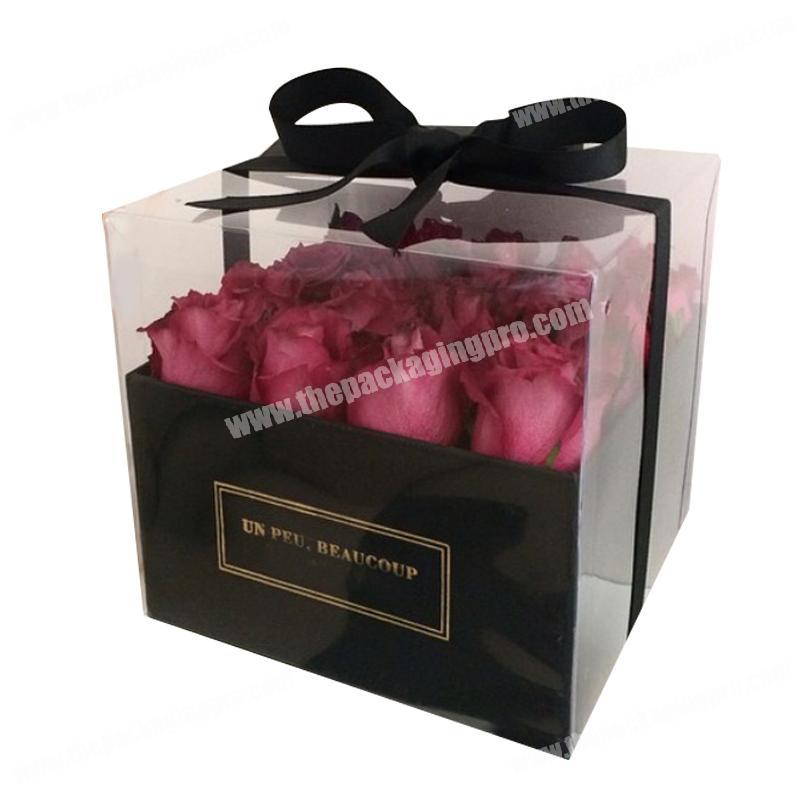 Custom cardboard rose packaging acrylic cover flower box