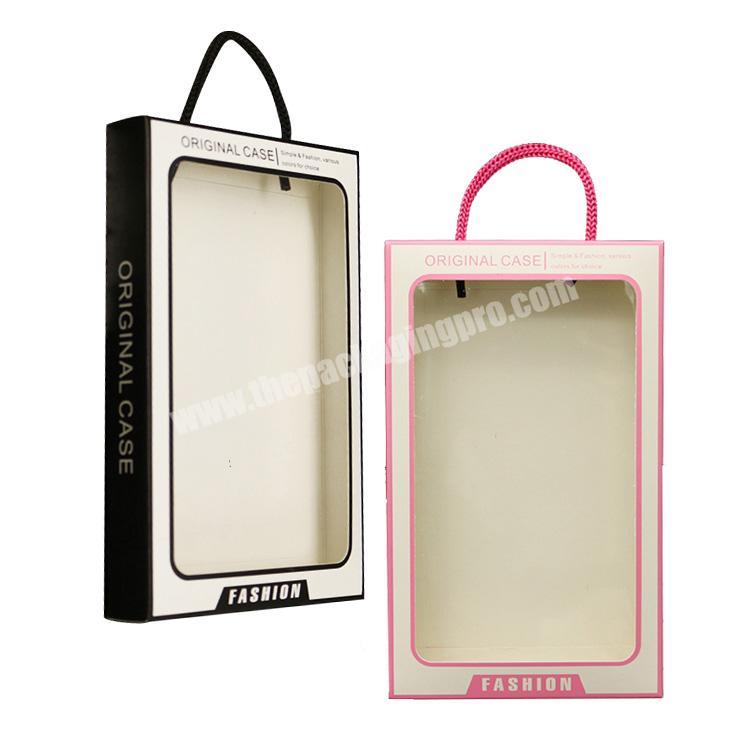 custom cell phone case retail packing box mobile case with rope handle plastic case holder