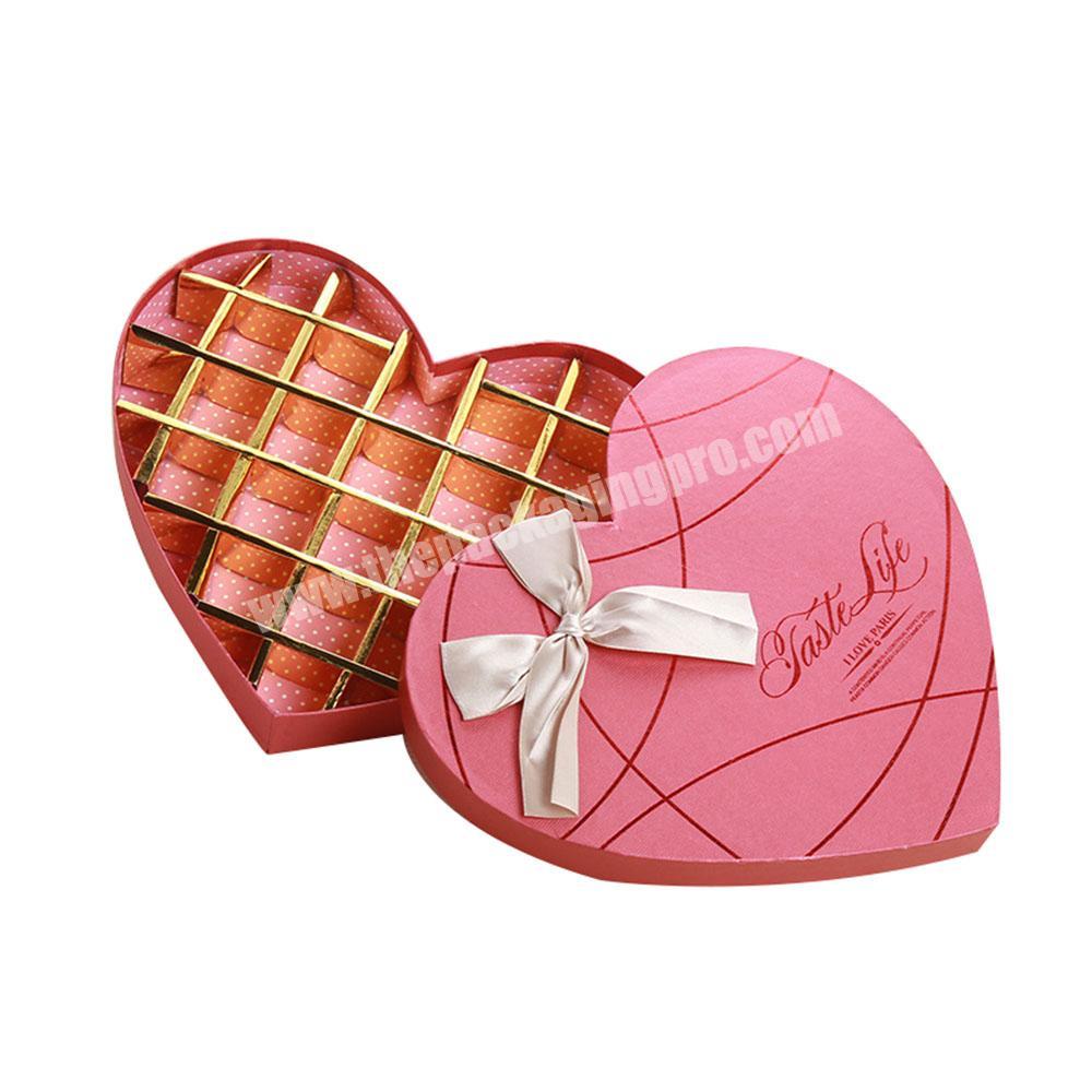 Custom chocolate heart shape gift box luxury packaging with ribbon