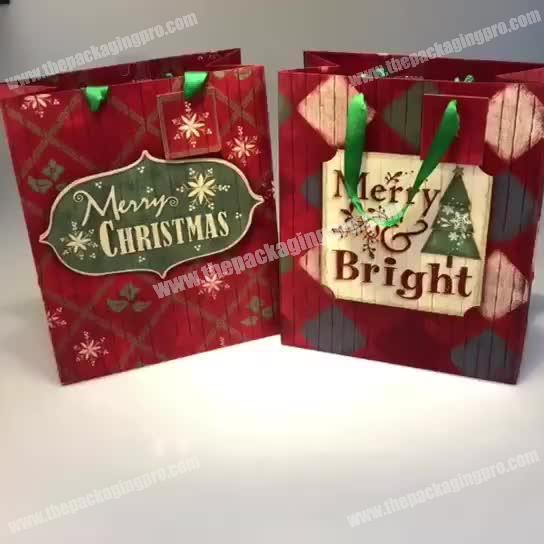 custom christmas gift paper  bag with ribbon handle