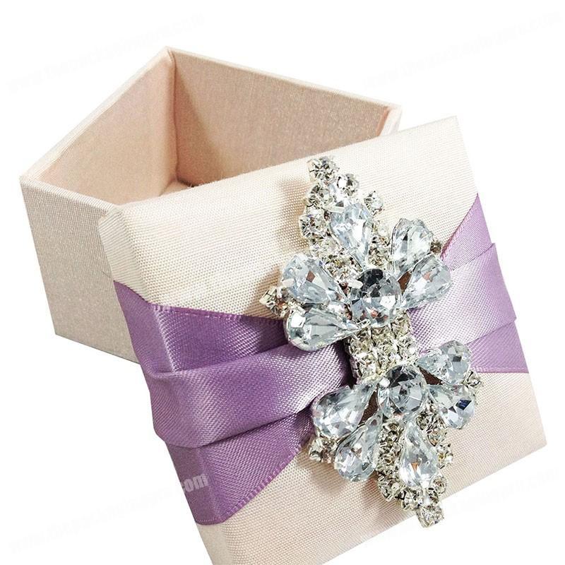 Custom clear gold foil binding cloth wedding gift crystal jewelry lid packaging box