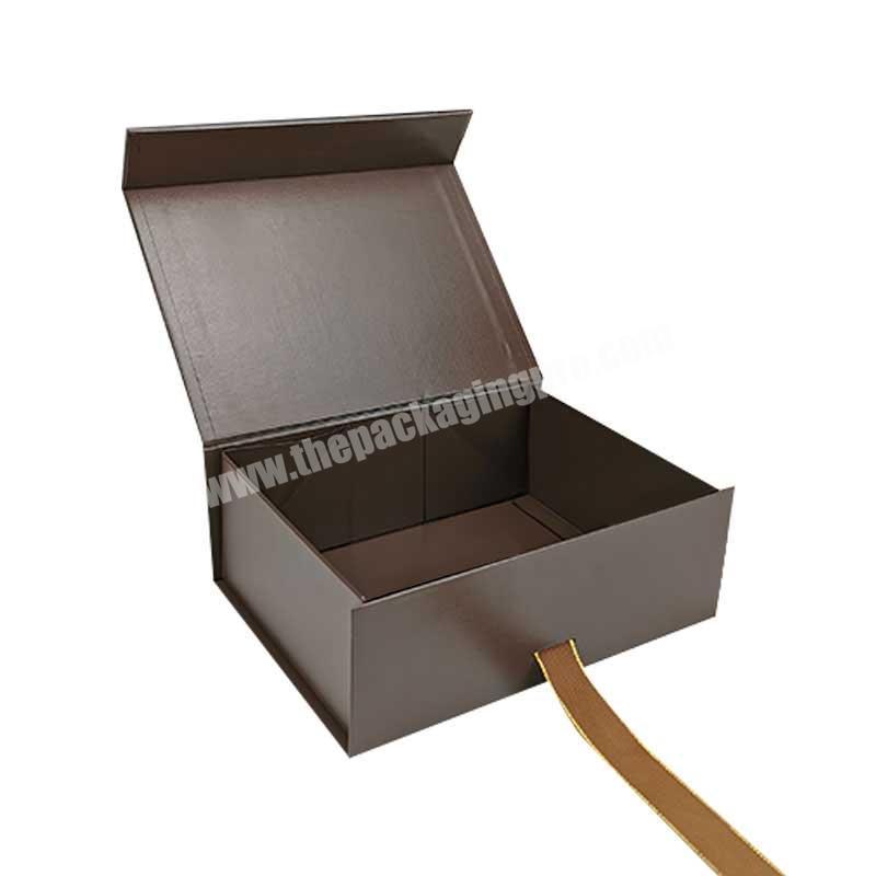 Custom coffee color A5 size collapsible fixed ribbon magnetic gift box