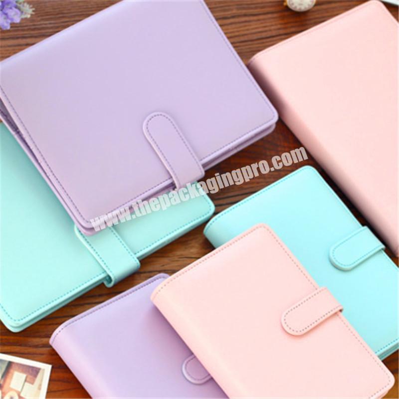 Custom Colorful Candy Color PU Leather Cover Loose-leaf Ring Binding Notebook Agenda Paper Reflilable Organizer With Pen Holder