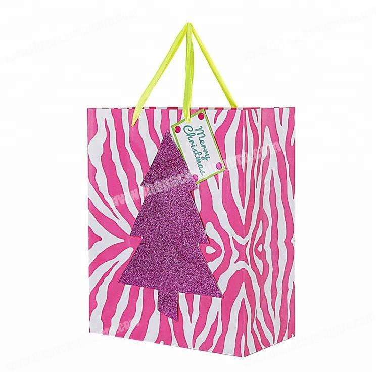 custom colorful christmas gift paper bag with purple glitter tip on