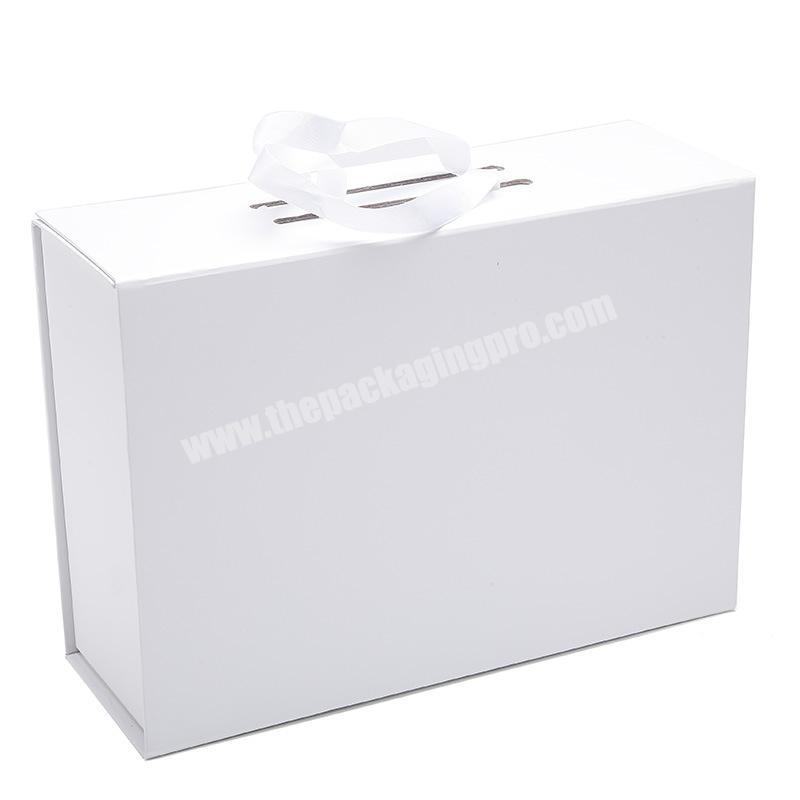 Custom Colorful High Quality Custom Logo White Magnetic Rigid Fold Gift Box Ribbon
