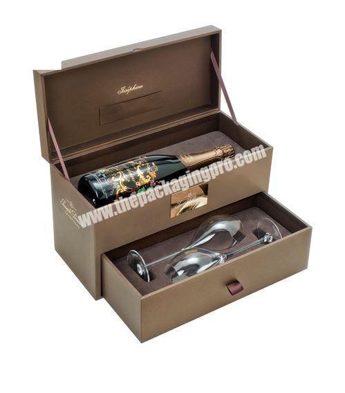 Custom Crownwin Luxury Black Magnetic Paper Wine Set Packaging Box with Black EVA Foam Tray