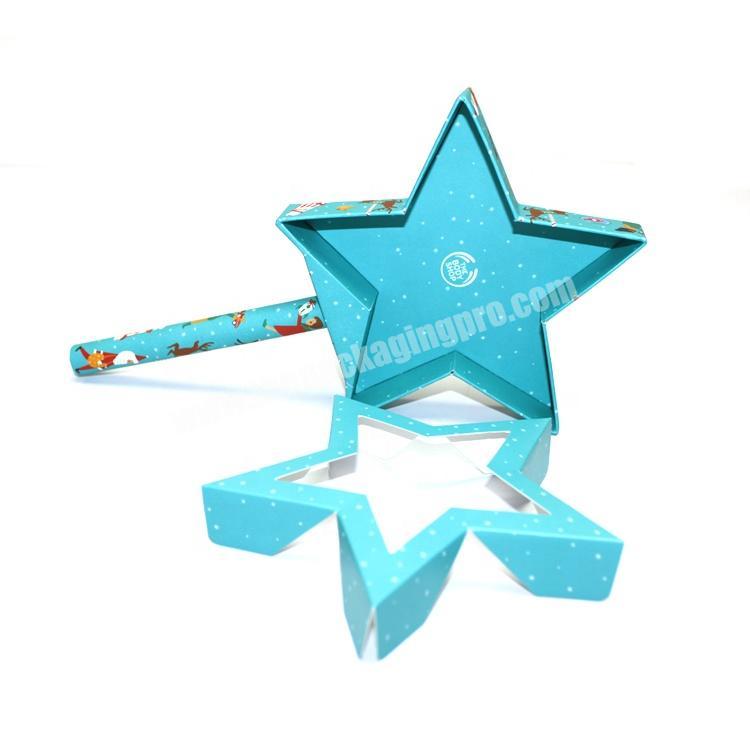 Custom cute design magic stick packaging box children toy paper box pentagram five star box with clear window