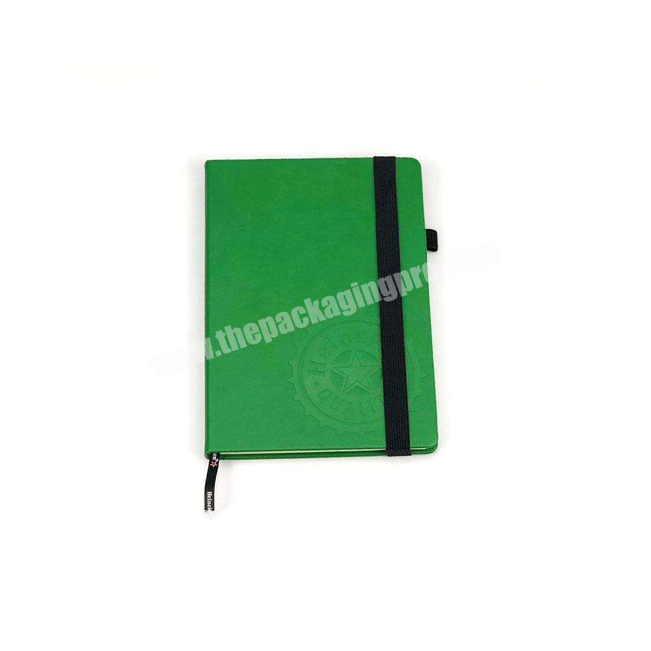 Custom Debossed Logo Elastic Band Closure A5 PU Leather Hardcover School Notebook