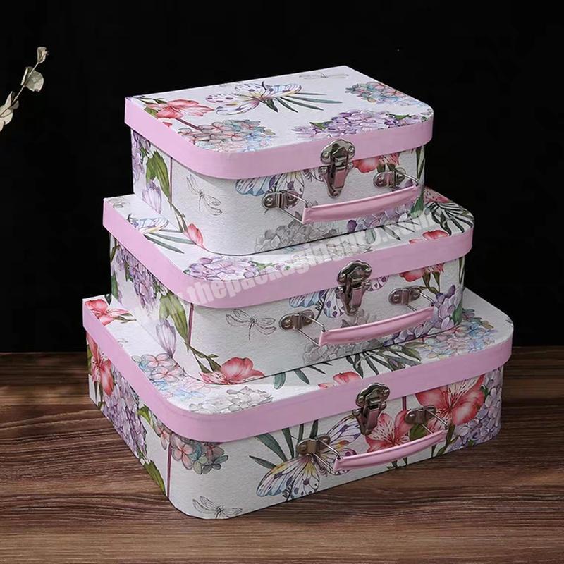 Custom Decorative Pink Small Mini Children Paper Cardboard Suitcase Toy Gift Boxes With Handle