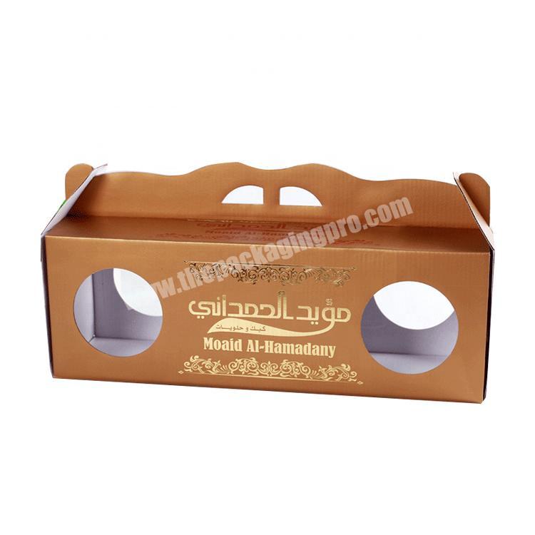 Custom decorative pvc window gift cake snack folded packaging box with handle