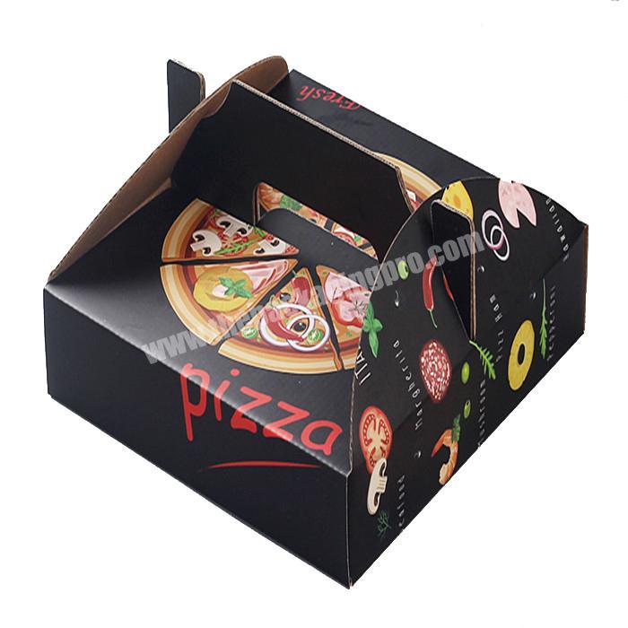 Custom Design Cardboard Recycle Corrugated Carton Folding Black Kraft Pizza Paper Box With Handle