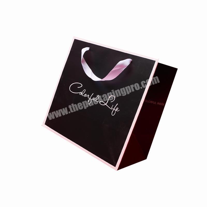 Custom Design Clothing Shopping Paper Bag with Logo Foil Ribbon Handle Bags for Gift Shoes Hair Jewelry T-shirt Cosmetic Packing