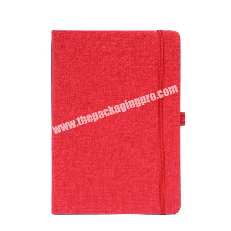 Custom Design Fancy Red University Gratitude Journal Business Planner Student Diary Fabric Linen Cover Notebook With Pen Loop