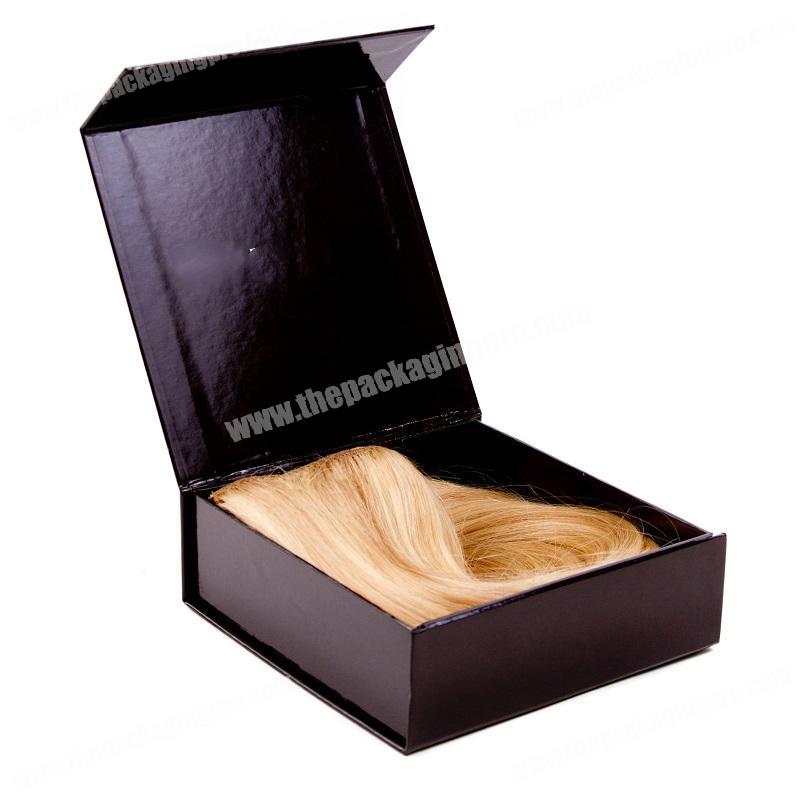 Custom Design Flip Top Gift Box Magnetic Closure Satin Lined Human Hair Extention Wig Box Packaging