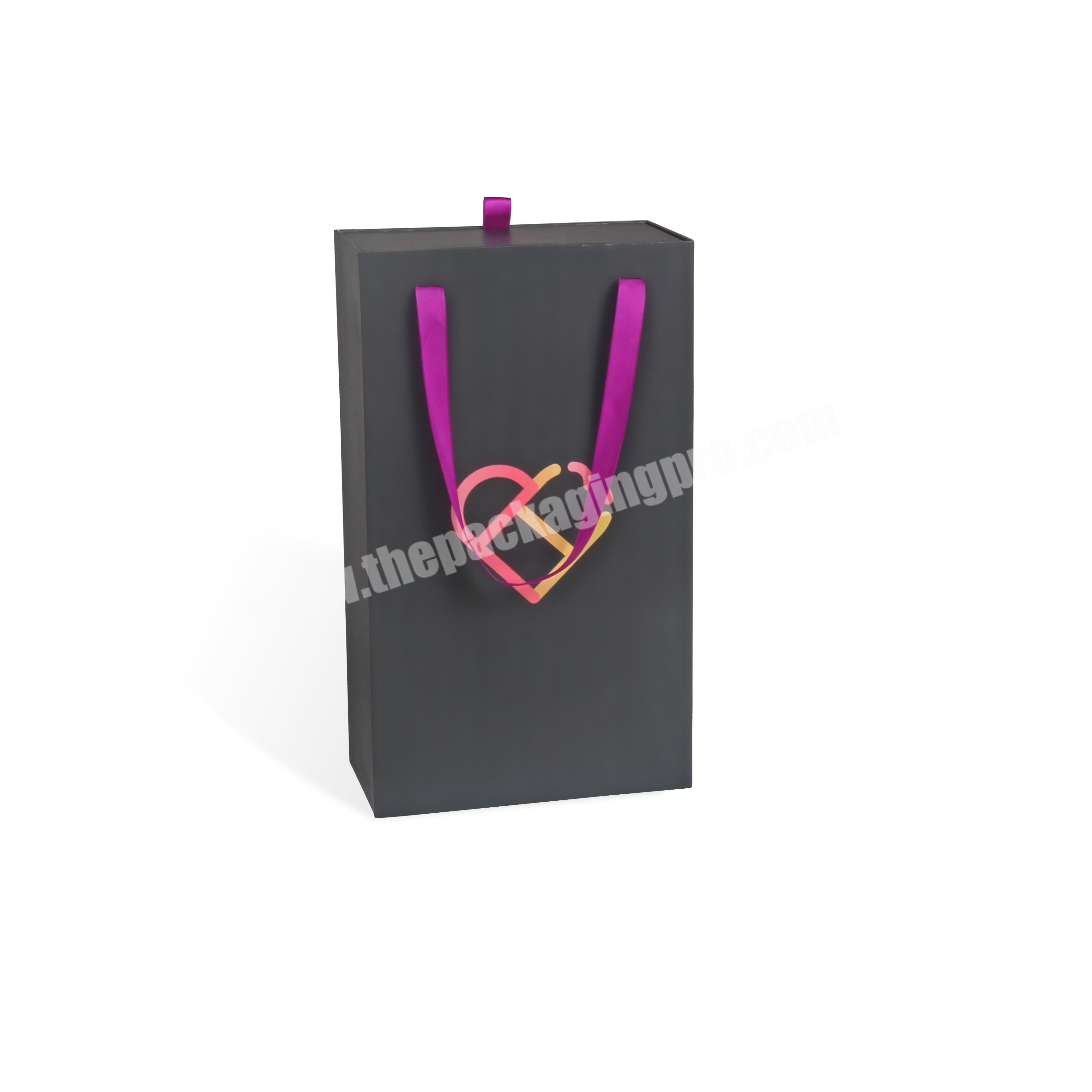 Custom design gift box black drawer box with paper bag