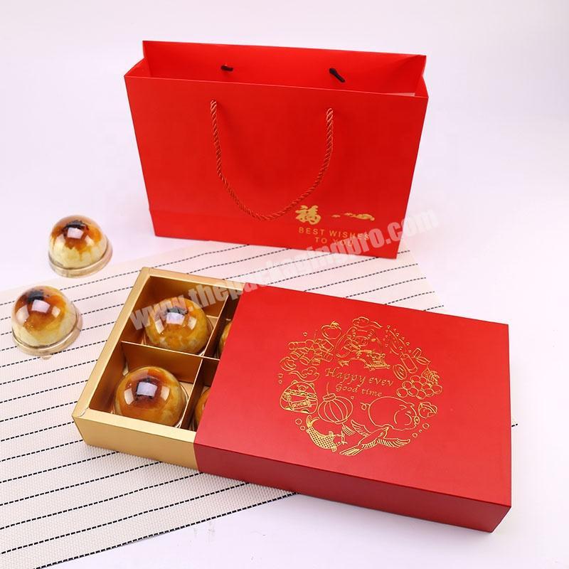 Custom Design Gold Foil Stamping Logo Printed Red Card Paper Folding Candy Cookies Gift Packaging Drawer Box with Sleeve