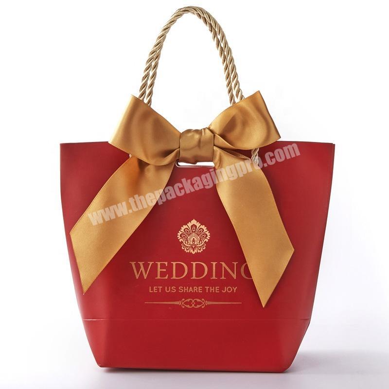 Custom Design Hot Stamping  Logo Wedding Favor Art Paper Drawstring Gift Bag For Wholesale