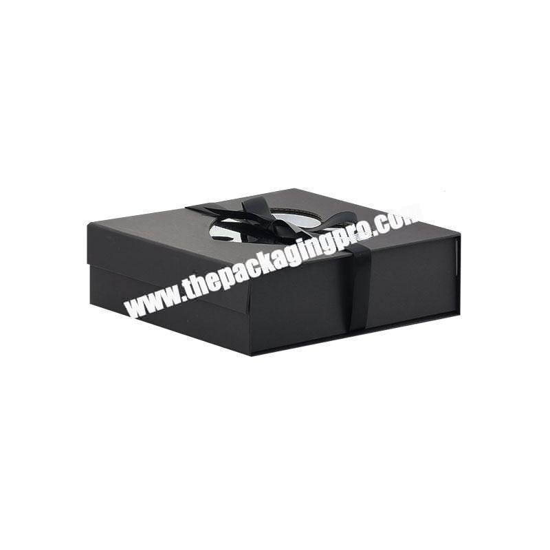 Custom design luxury black foldable magnetic gift boxes with ribbon