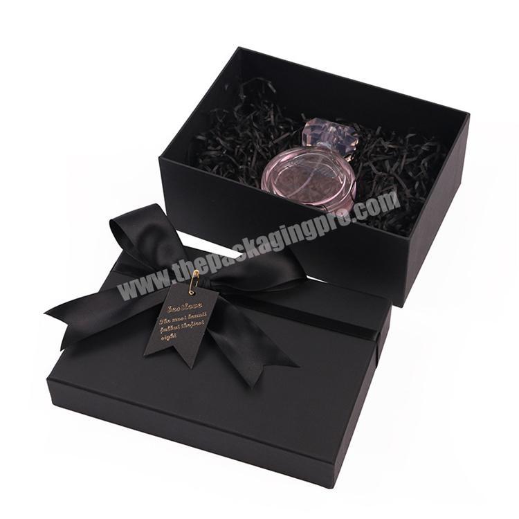 Custom Design Luxury Black Perfume Rigid Magnetic Paper Packaging Box with Ribbon