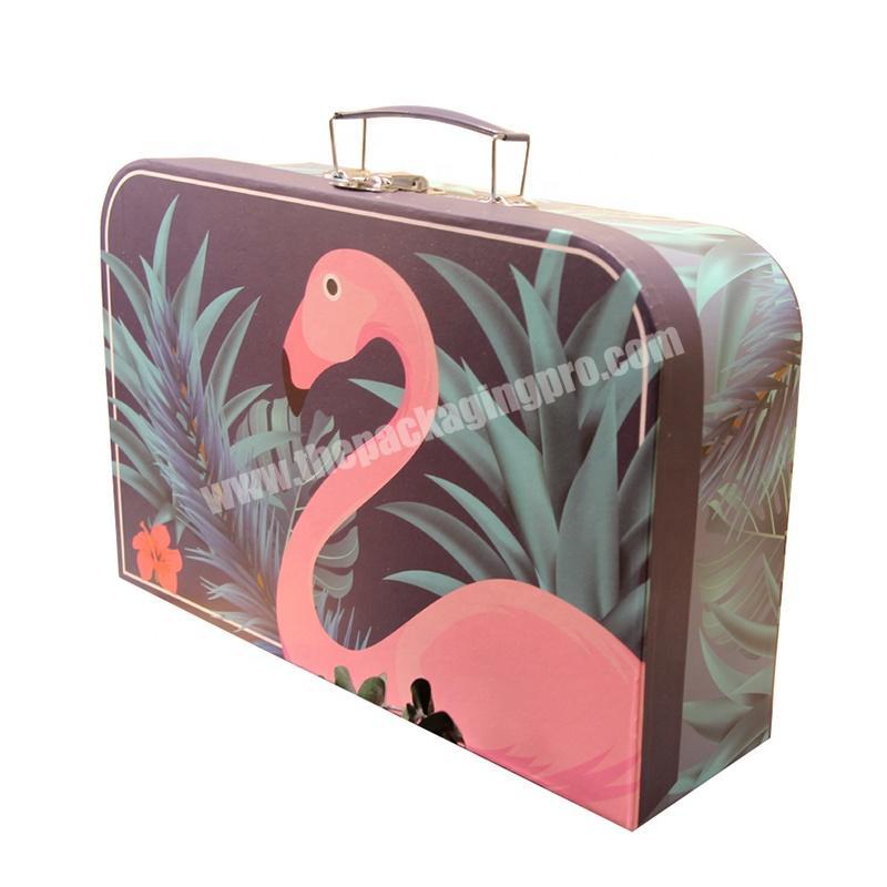 Custom Design Pink Flamingo Cardboard Suitcase Boxes Baby ClothesKids ToysGift packaging Boxes with Handles