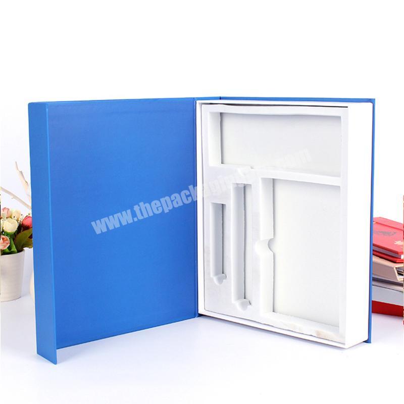 Custom Design Printing Luxury Custom Logo Matte Blue Cardboard Book Shape Style Magnetic Closure Gift Box Packaging with Foam I
