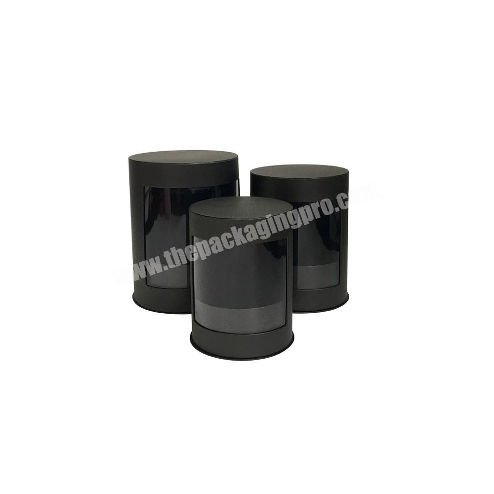 Custom design small black gift packaging tube flower box set with PVC window